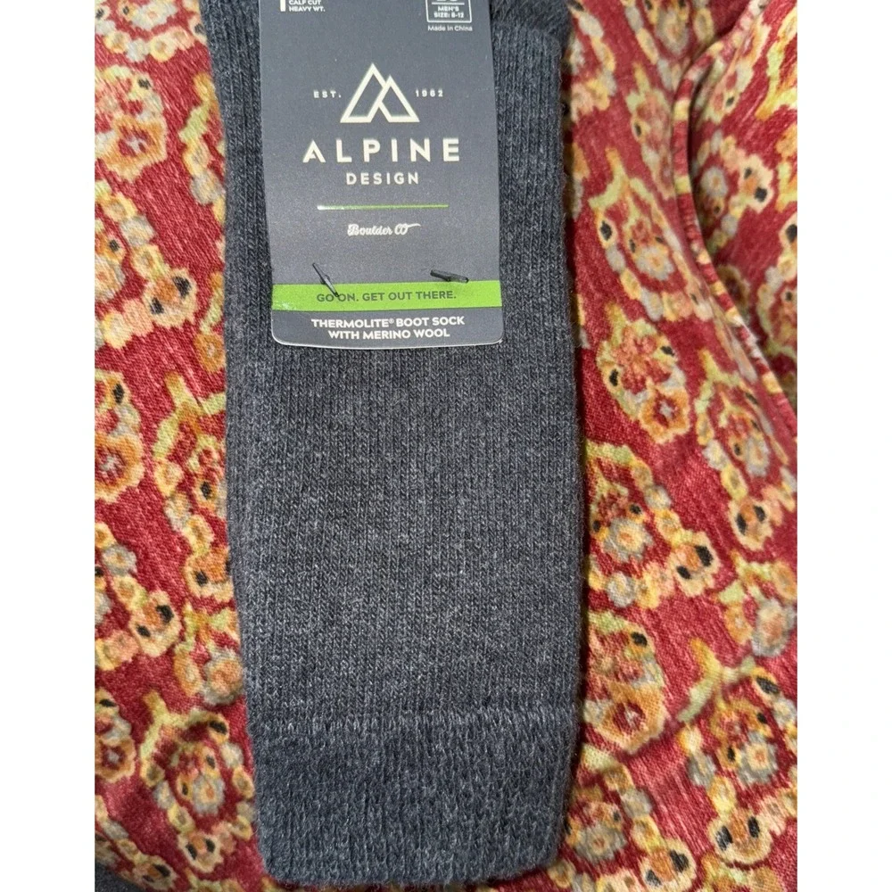 Alpine Design Thermolite Boot Merino Wool Sock‎ Calf Cut Heavy Wt Grey LG 8-12